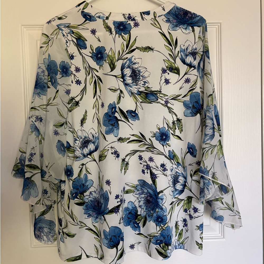 PerSeption Concept White Blouse with Blue Floral Print - Picture 2 of 4